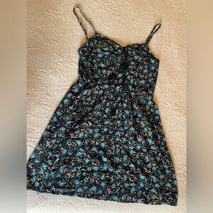 BeBop Black Mini Dress with Teal Floral Print